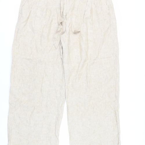 Marks and Spencer Womens Beige Linen Trousers Size 20 L28 in Regular Zip - Belted