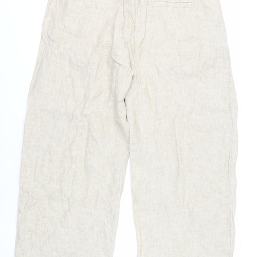 Marks and Spencer Womens Beige Linen Trousers Size 20 L28 in Regular Zip - Belted