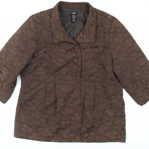 Fusion Womens Brown Jacket Blazer Size XL Button - Embroidered Vintage