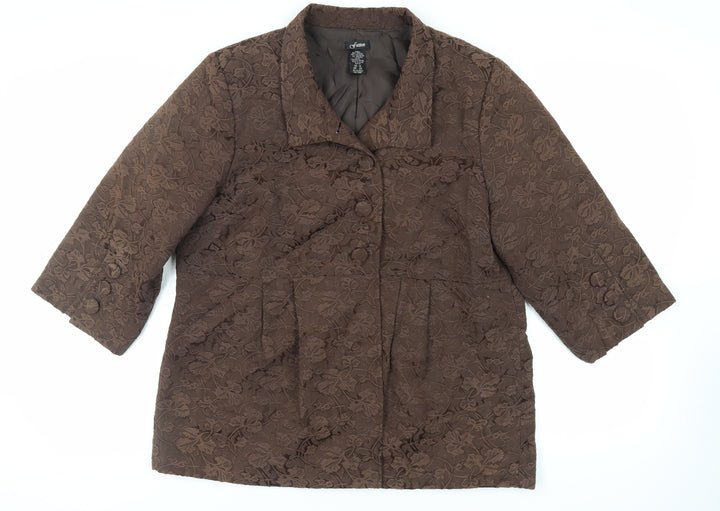 Fusion Womens Brown Jacket Blazer Size XL Button - Embroidered Vintage