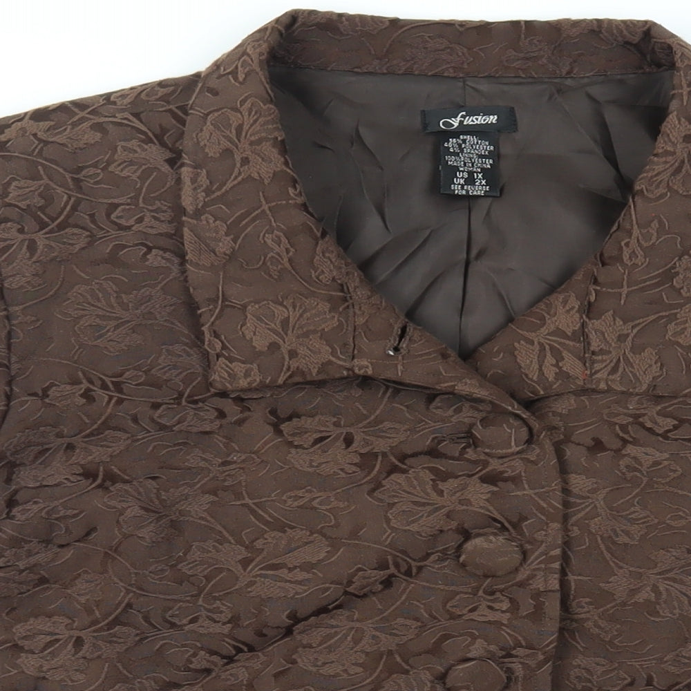 Fusion Womens Brown Jacket Blazer Size XL Button - Embroidered Vintage