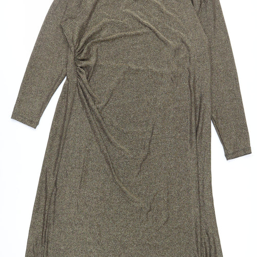 Marks and Spencer Womens Gold Polyamide A-Line Size 20 Round Neck Pullover - Ruched Detail