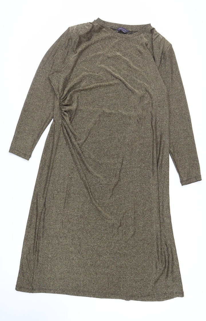 Marks and Spencer Womens Gold Polyamide A-Line Size 20 Round Neck Pullover - Ruched Detail