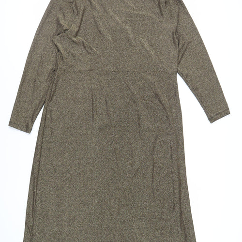 Marks and Spencer Womens Gold Polyamide A-Line Size 20 Round Neck Pullover - Ruched Detail