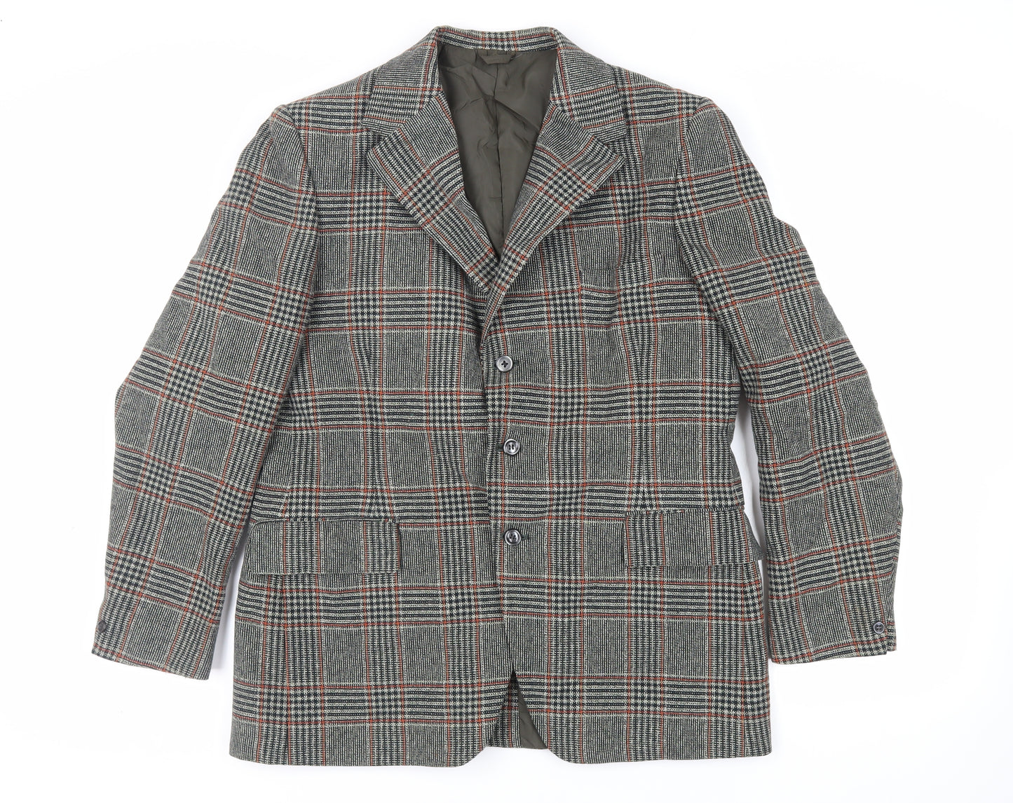Lynton Mens Grey Plaid Jacket Blazer Size L Button - Vintage