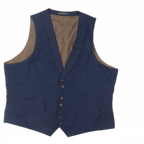 Fellini Mens Blue Plaid Polyester Jacket Suit Waistcoat Size 48 Regular