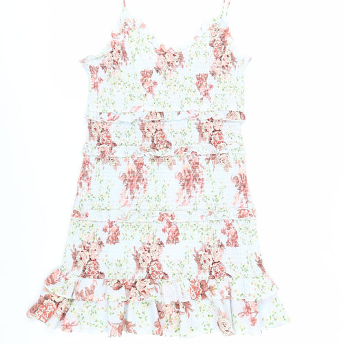 Zara Womens Multicoloured Floral Polyester Mini Size M V-Neck Pullover - Ruffle