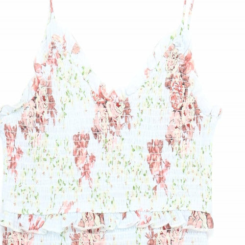 Zara Womens Multicoloured Floral Polyester Mini Size M V-Neck Pullover - Ruffle