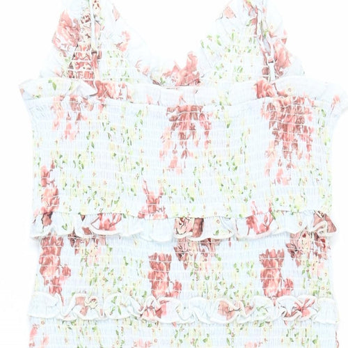 Zara Womens Multicoloured Floral Polyester Mini Size M V-Neck Pullover - Ruffle