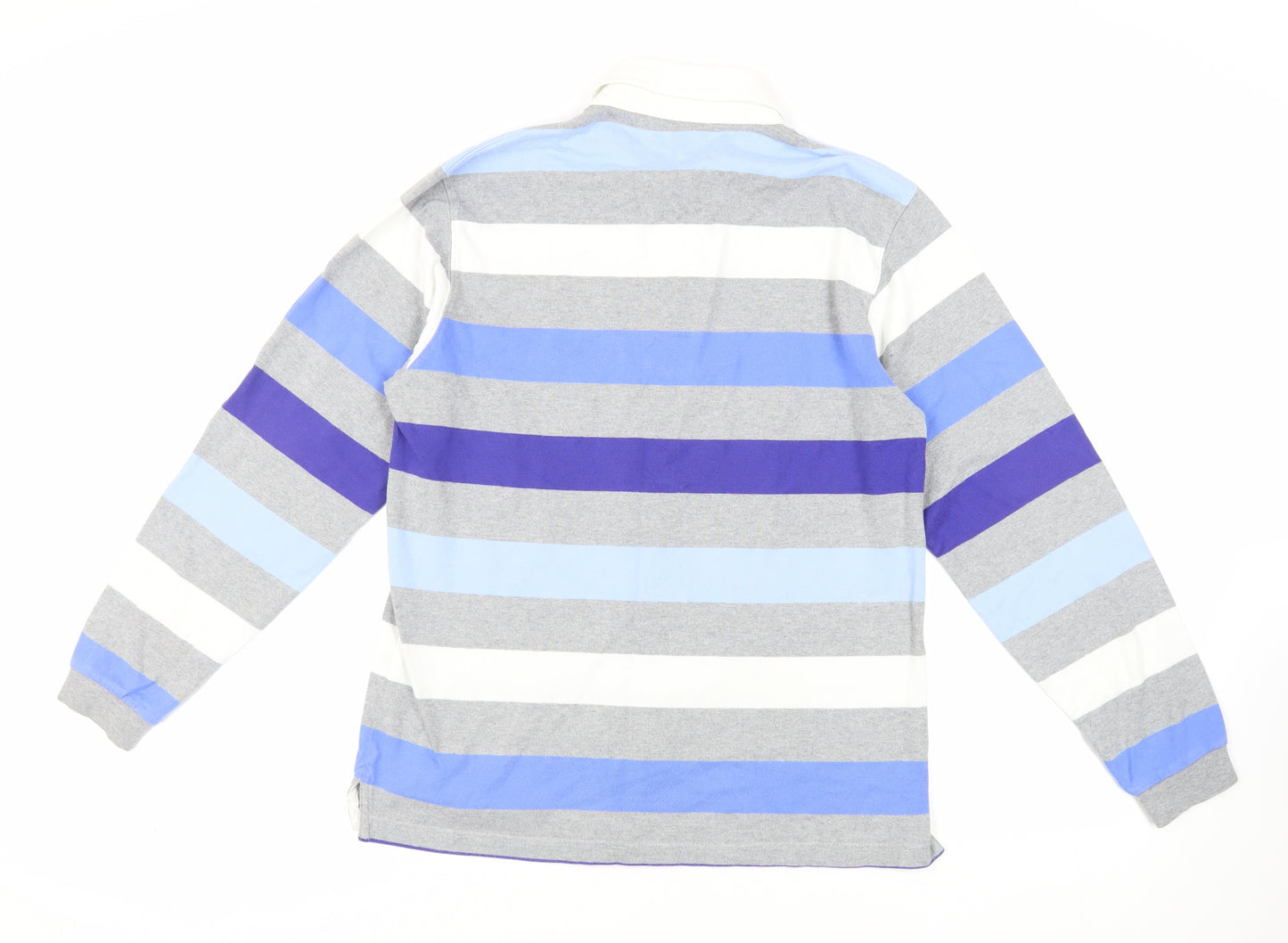 Cotton Traders Mens Blue Striped Cotton Polo Size M Collared Button