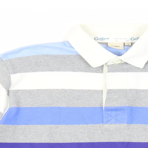 Cotton Traders Mens Blue Striped Cotton Polo Size M Collared Button