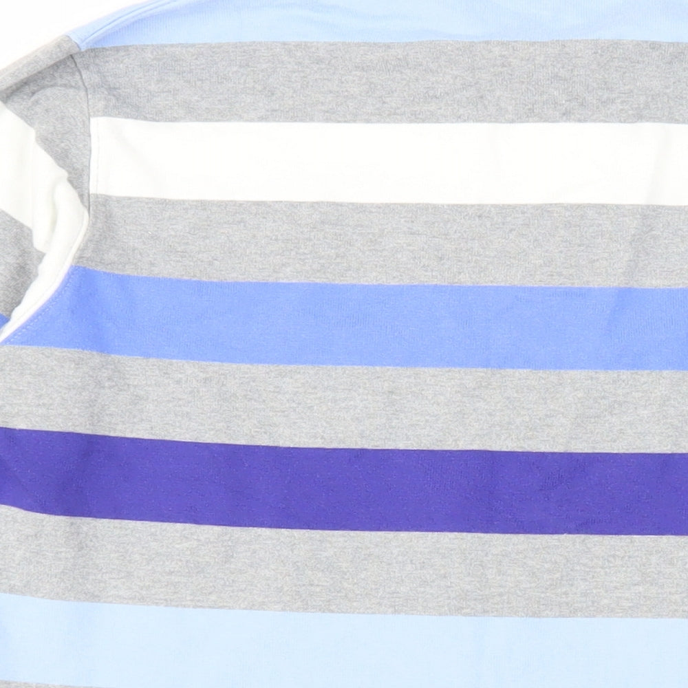 Cotton Traders Mens Blue Striped Cotton Polo Size M Collared Button