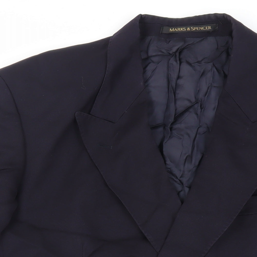 St Michael Mens Blue Wool Jacket Blazer Size 40 Regular - Vintage