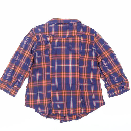 New Look Womens Blue Plaid Camel Basic Button-Up Size 14 Collared
