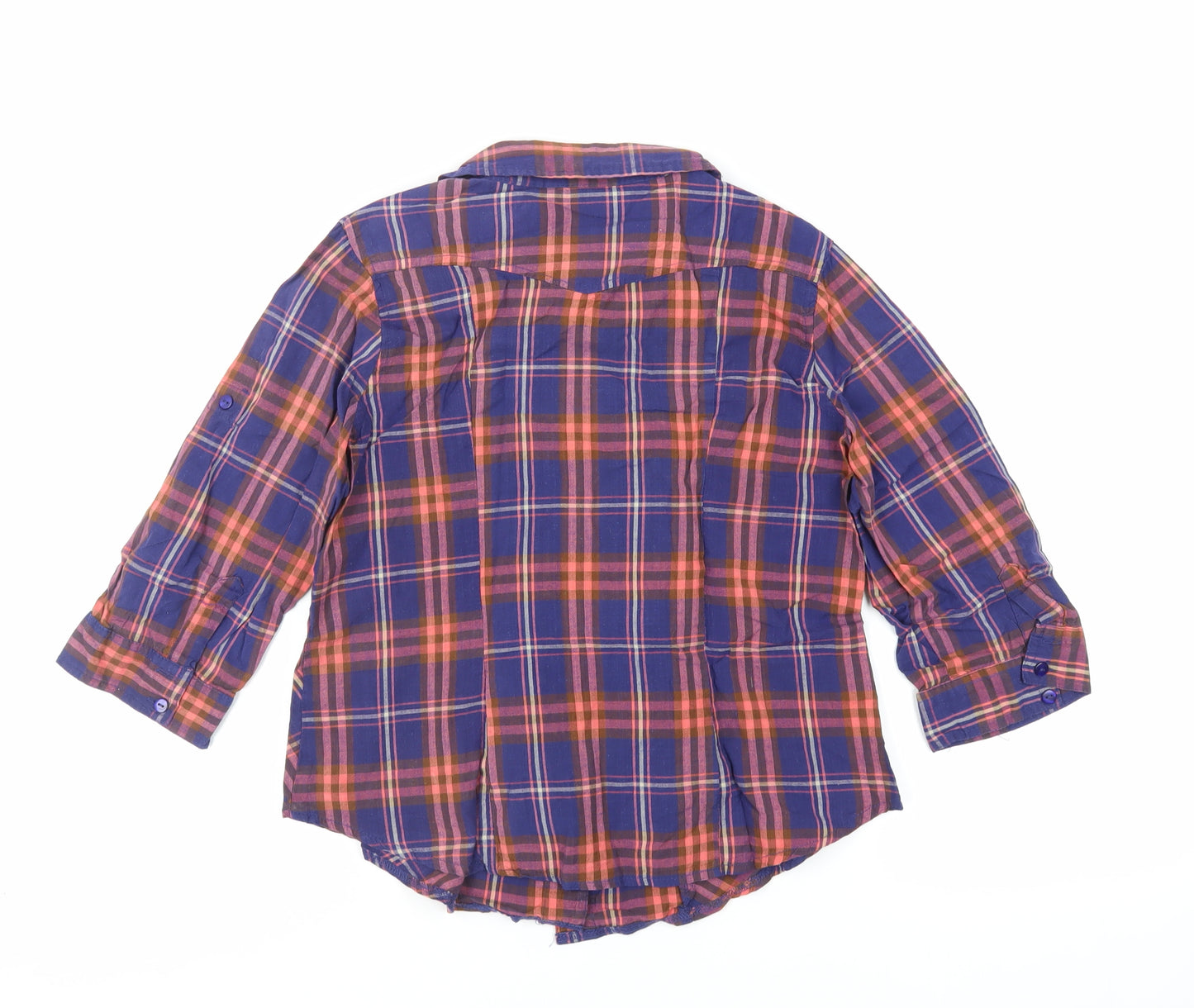 New Look Womens Blue Plaid Camel Basic Button-Up Size 14 Collared