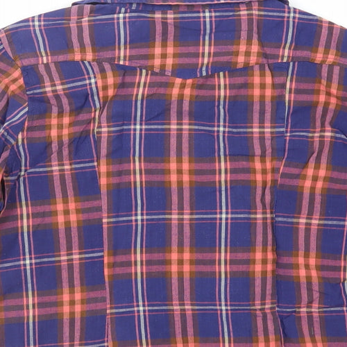 New Look Womens Blue Plaid Camel Basic Button-Up Size 14 Collared
