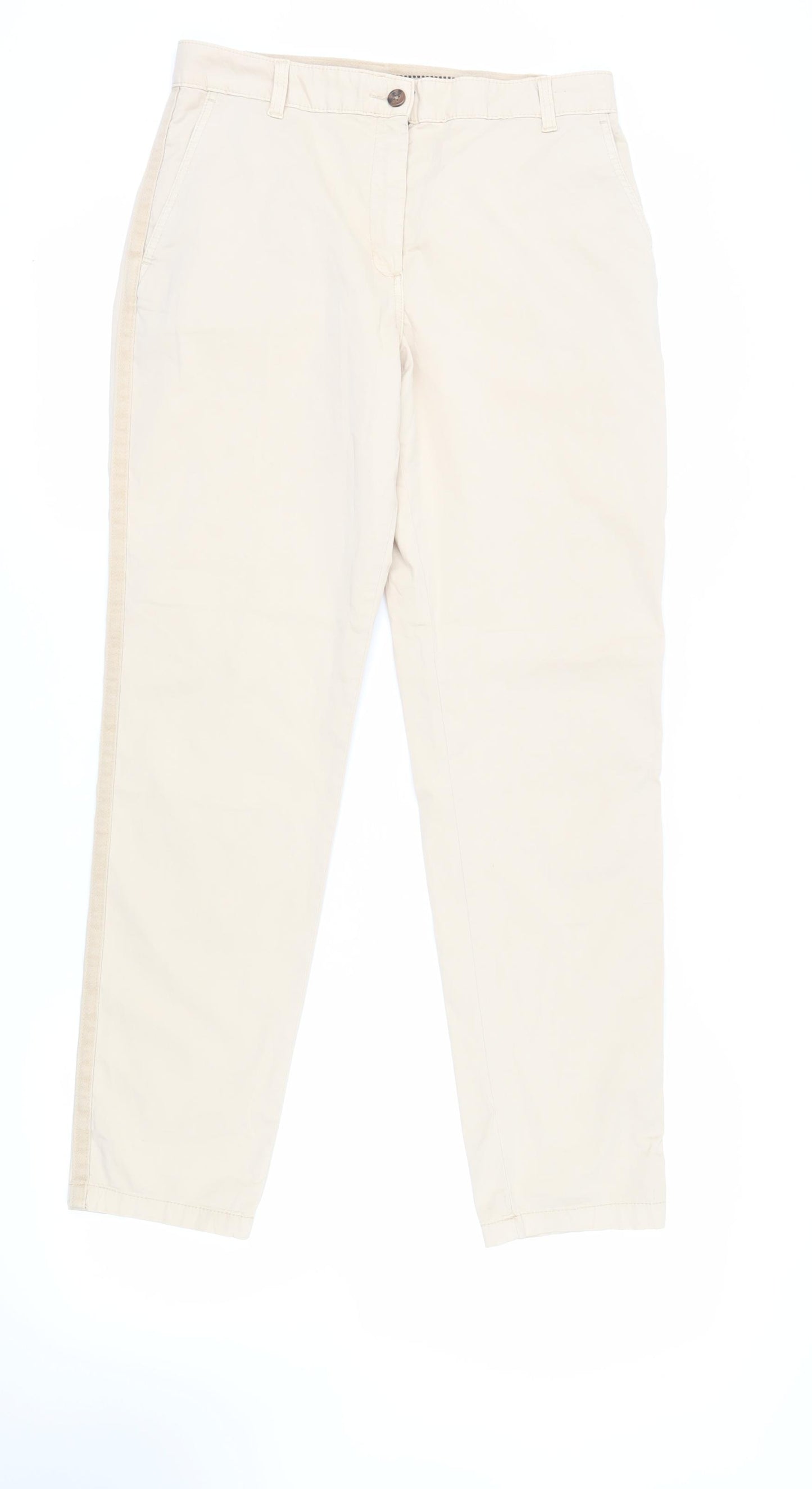 Marks and Spencer Womens Beige Cotton Chino Trousers Size 12 L31 in Regular Button