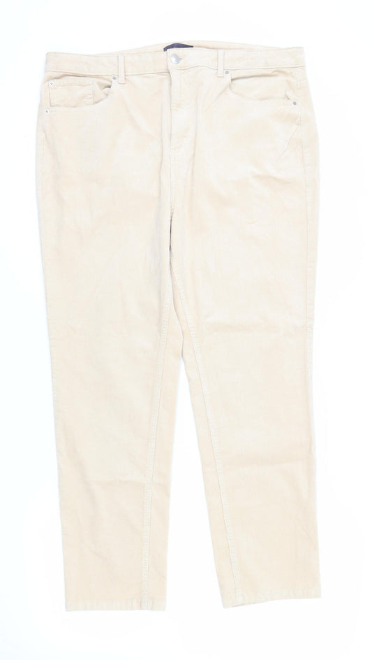 Marks and Spencer Womens Beige Cotton Trousers Size 20 L29 in Regular Zip