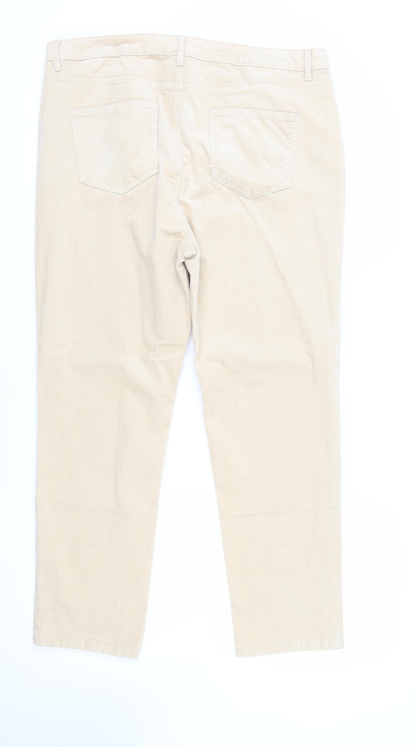 Marks and Spencer Womens Beige Cotton Trousers Size 20 L29 in Regular Zip