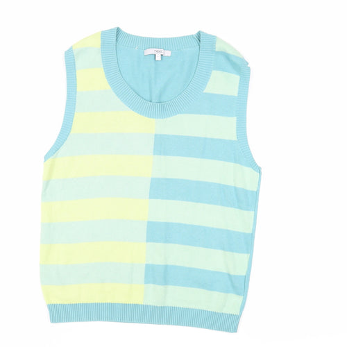 NEXT Womens Green Scoop Neck Striped Cotton Pullover Jumper Size S
