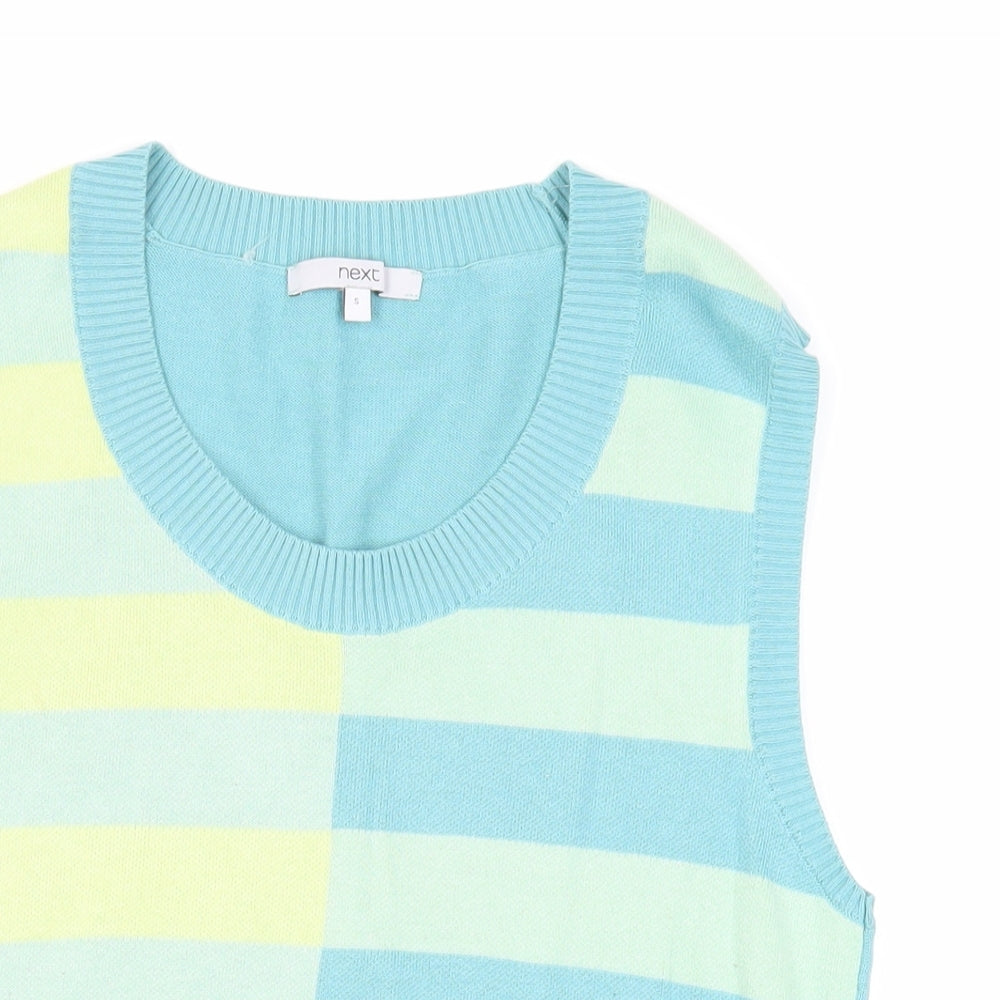 NEXT Womens Green Scoop Neck Striped Cotton Pullover Jumper Size S