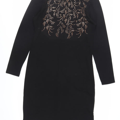 Fransa Womens Black Viscose Sheath Size XL Round Neck Button - Studded