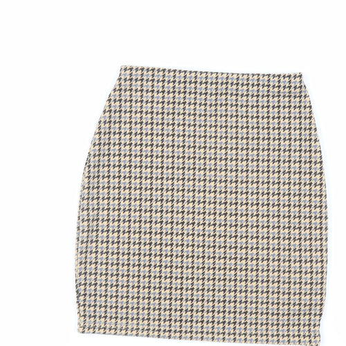 New Look Womens Beige Geometric Polyester Mini Skirt Size 6 - Elasticated Waist