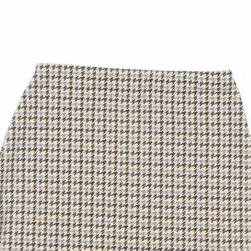 New Look Womens Beige Geometric Polyester Mini Skirt Size 6 - Elasticated Waist