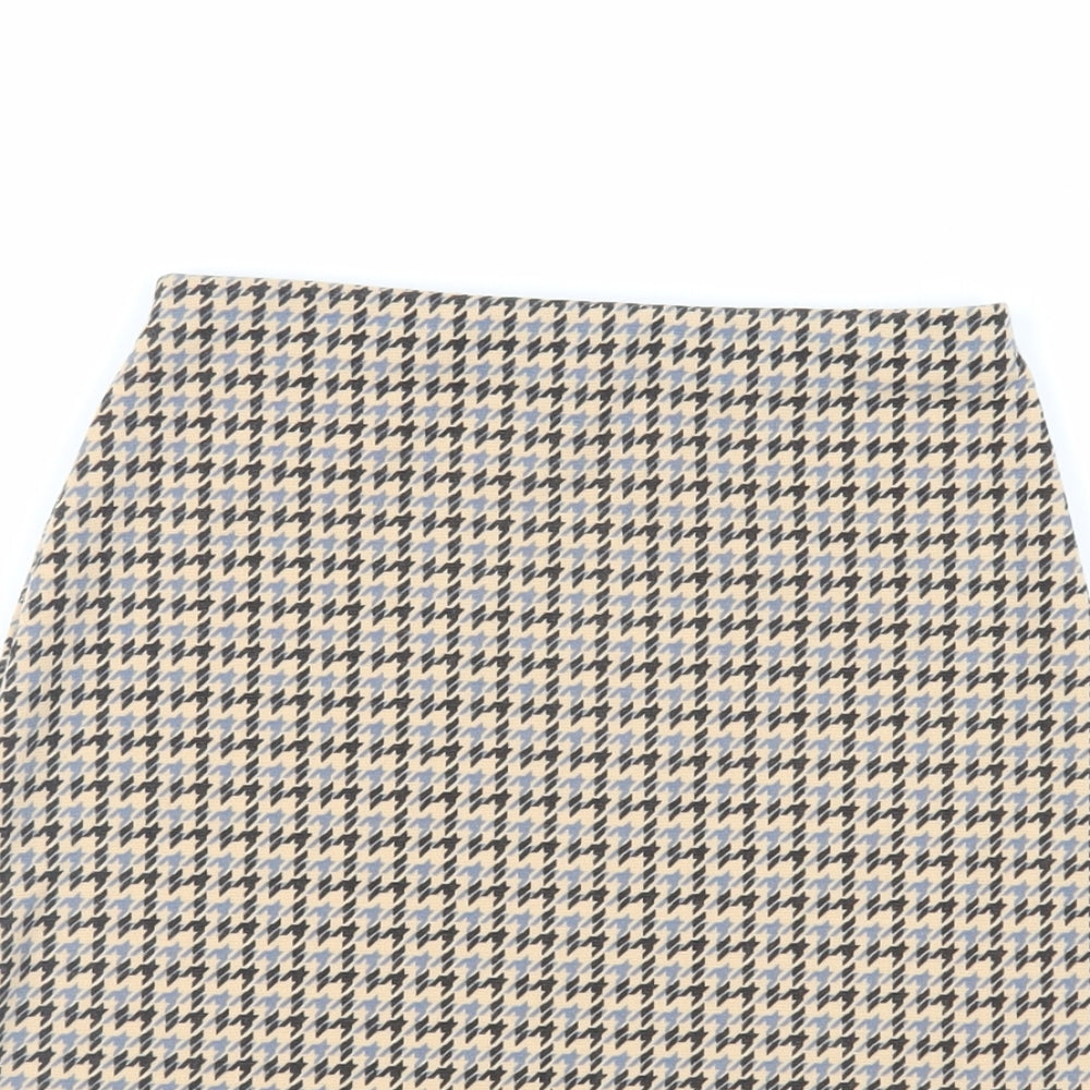 New Look Womens Beige Geometric Polyester Mini Skirt Size 6 - Elasticated Waist