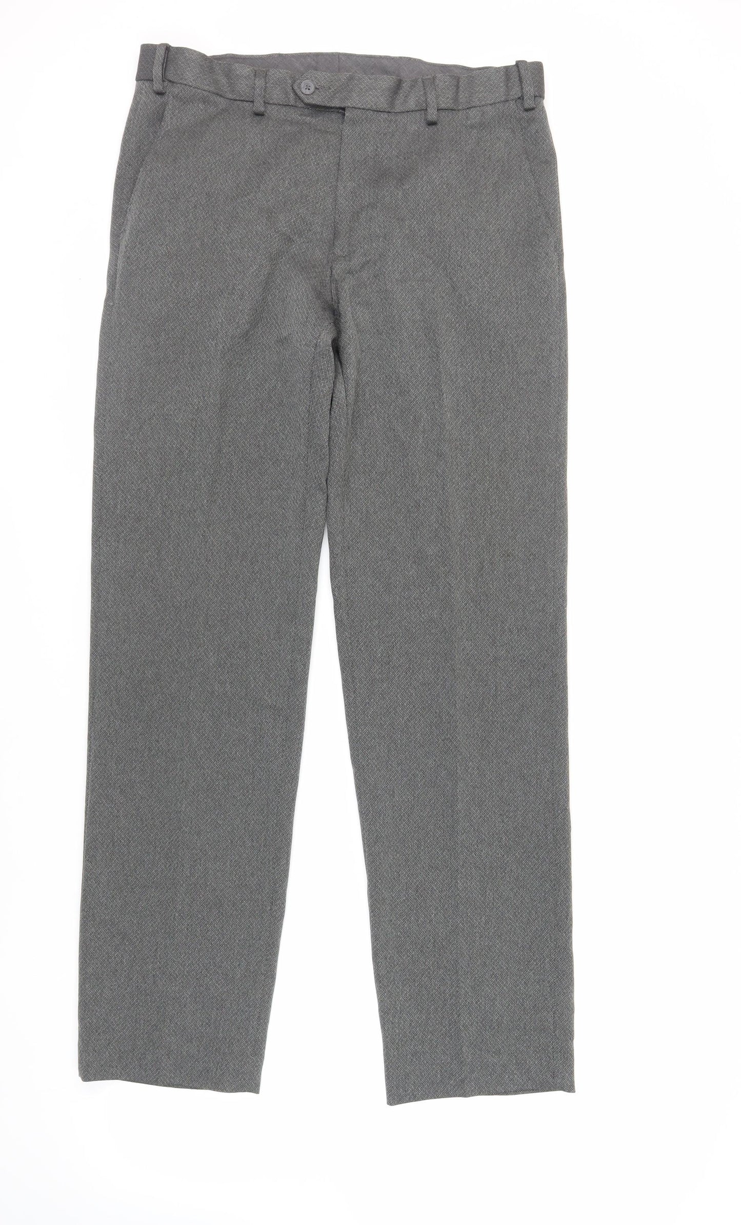 Marks and Spencer Mens Grey Polyester Dress Pants Trousers Size 34 in L33 in Regular Zip