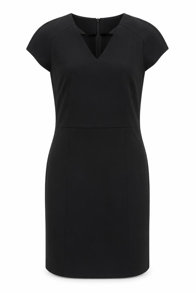 Mango Womens Black Cotton Pencil Dress Size L V-Neck Zip