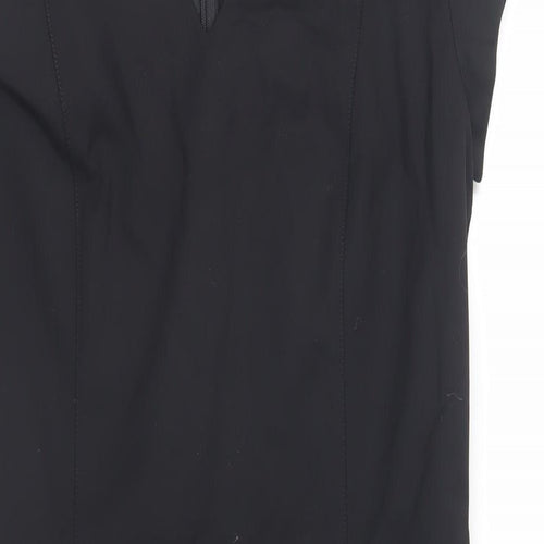 Mango Womens Black Cotton Pencil Dress Size L V-Neck Zip