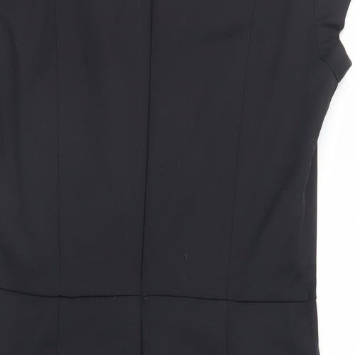 Mango Womens Black Cotton Pencil Dress Size L V-Neck Zip