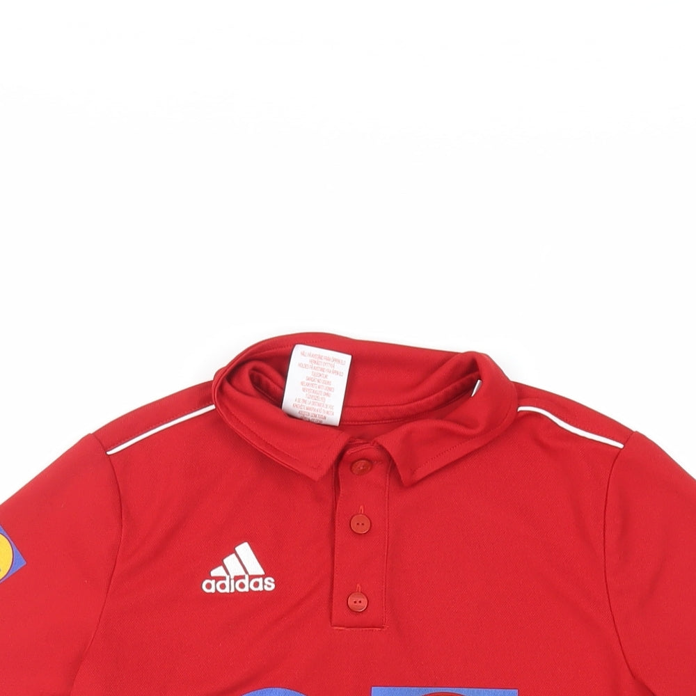 adidas Boys Red Polyester Pullover Polo Size 8-9 Years Collared Button - Football