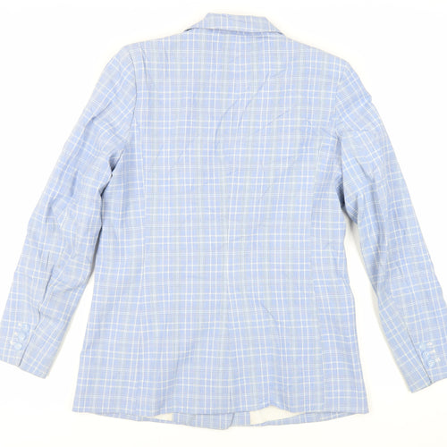 H&M Womens Blue Plaid Jacket Blazer Size 8 Button