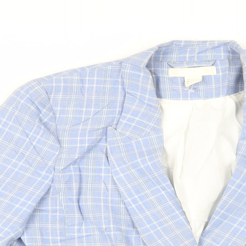 H&M Womens Blue Plaid Jacket Blazer Size 8 Button