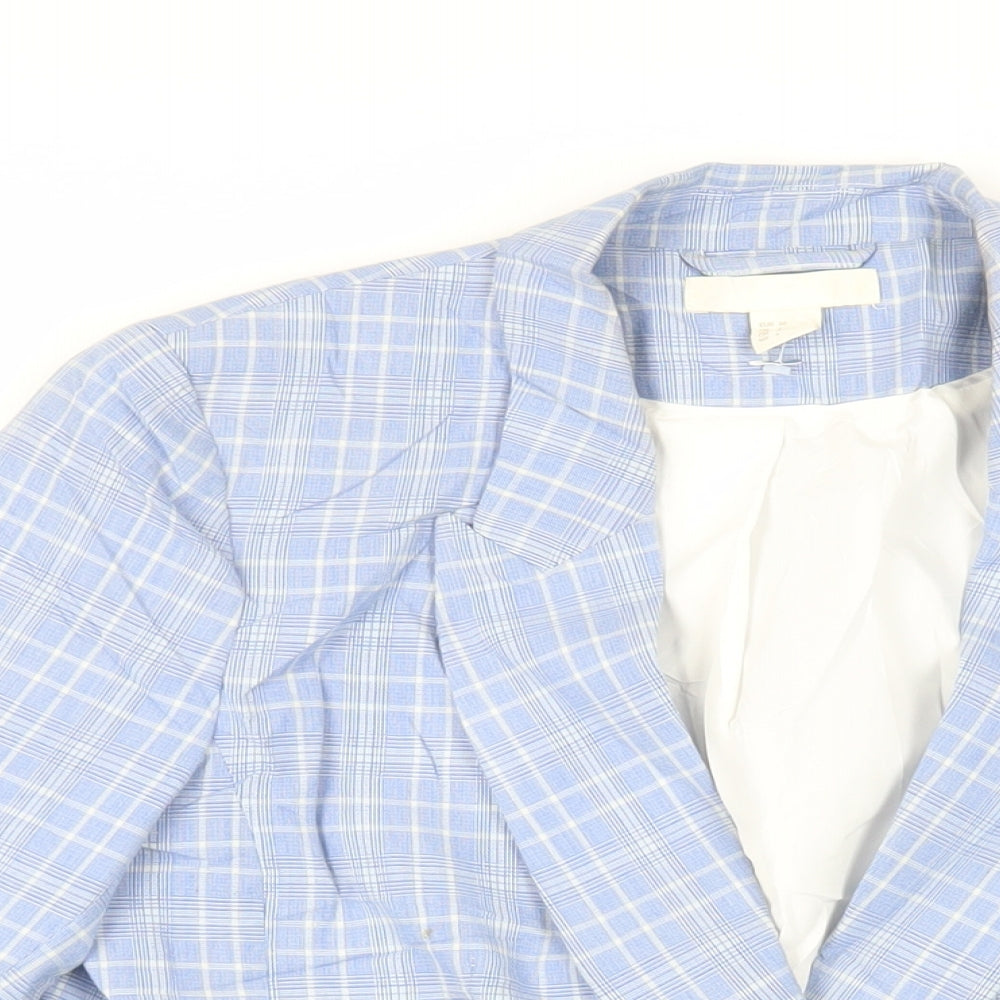 H&M Womens Blue Plaid Jacket Blazer Size 8 Button