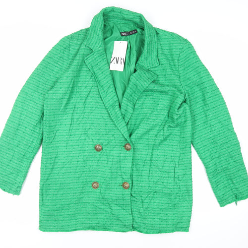 Zara Womens Green Jacket Blazer Size L Button