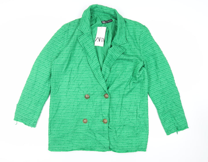 Zara Womens Green Jacket Blazer Size L Button