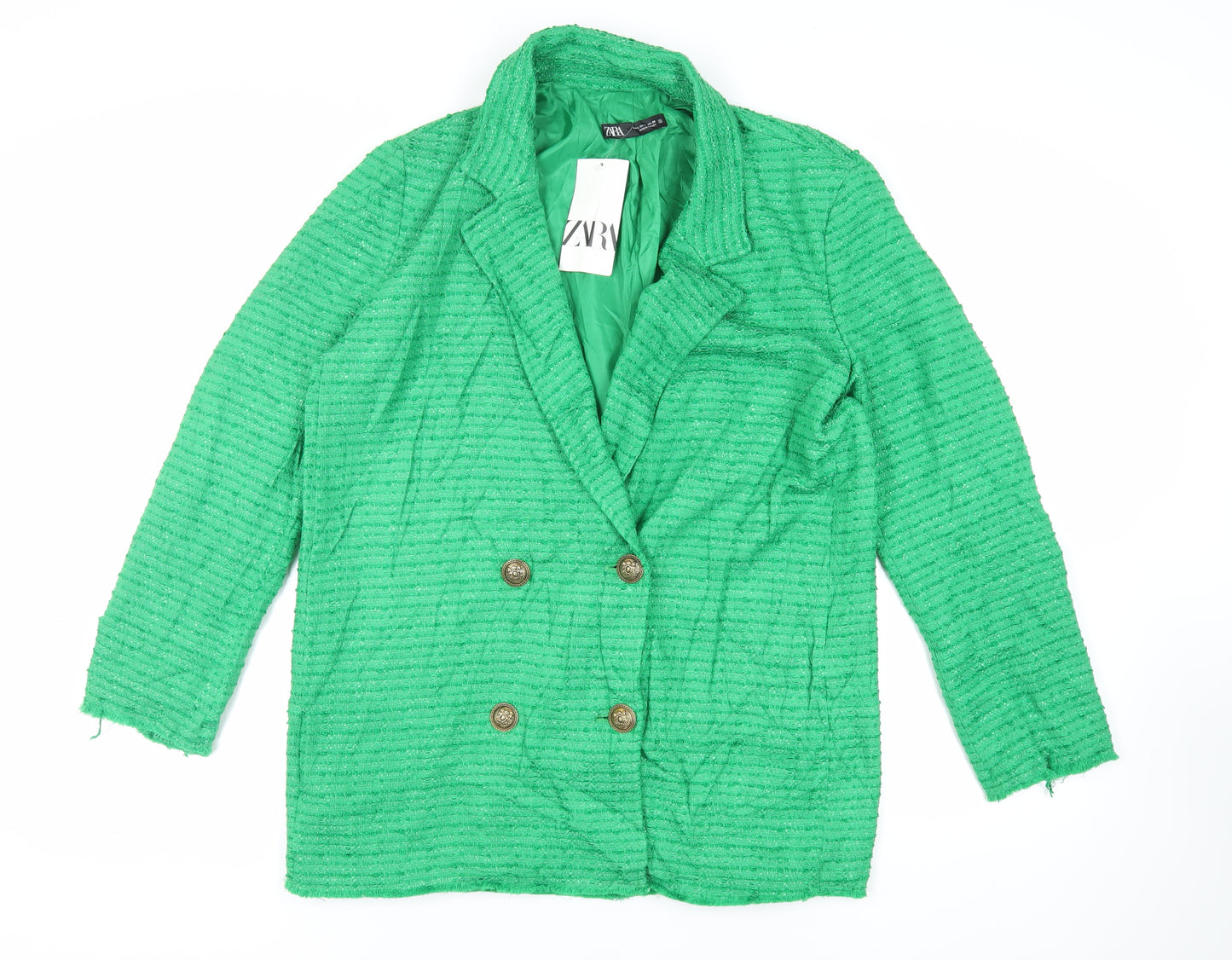 Zara Womens Green Jacket Blazer Size L Button