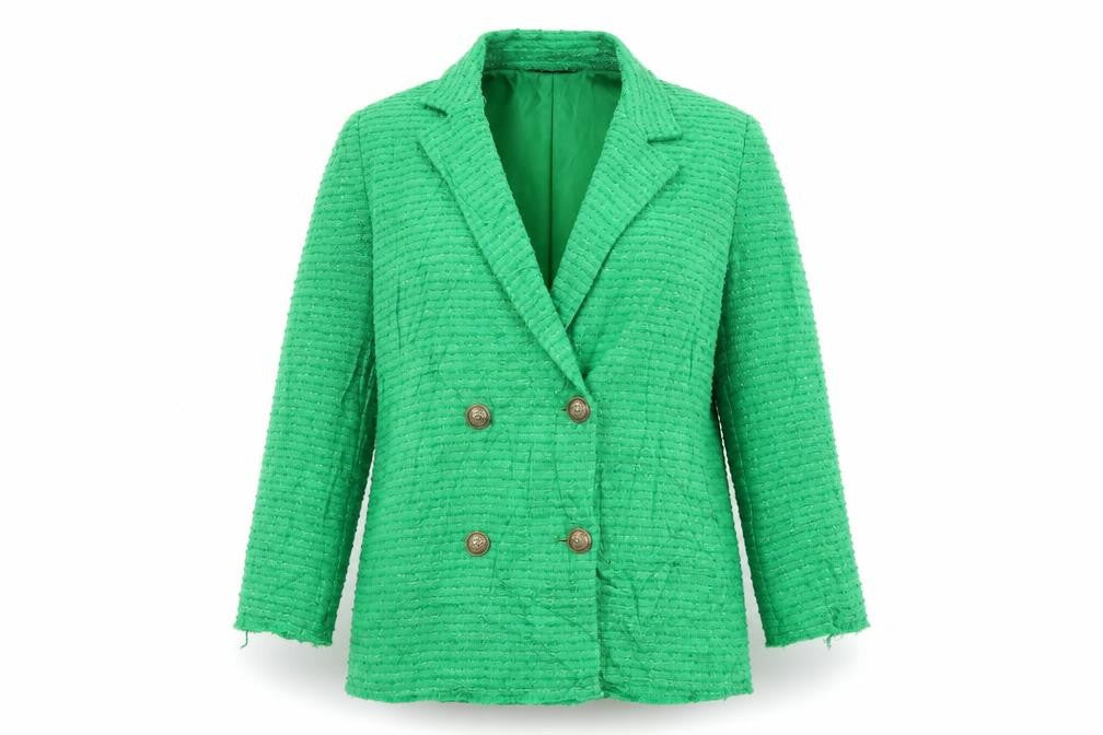 Front view of Zara women’s green jacket blazer, size L, button