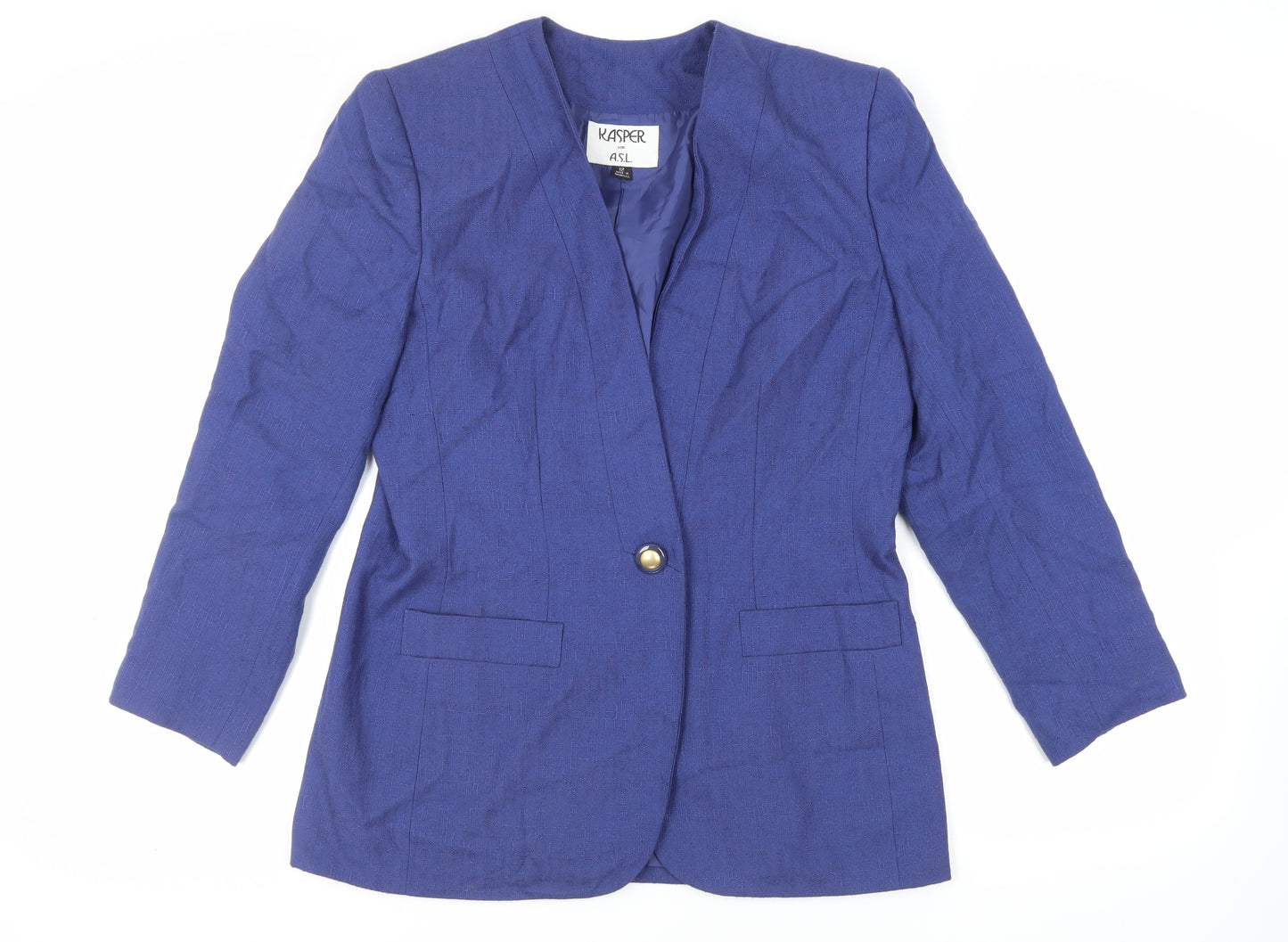 Kasper Womens Blue Jacket Blazer Size 12 Button - Vintage