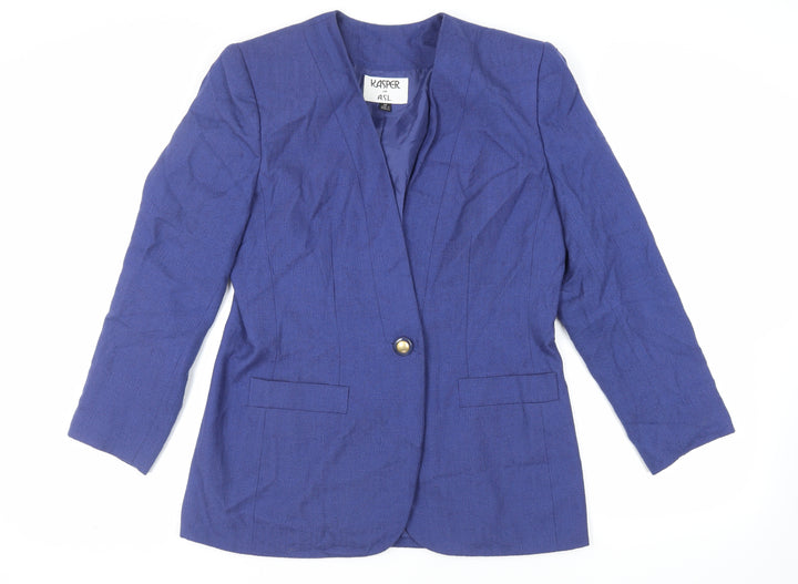 Kasper Womens Blue Jacket Blazer Size 12 Button - Vintage