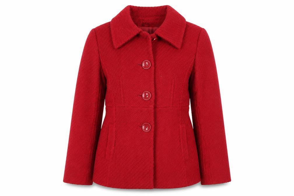 Front view of Debenhams women’s red jacket, size UK 14, button