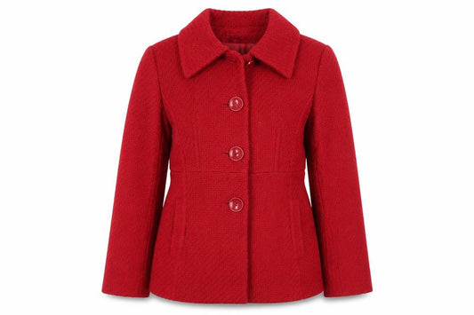Front view of Debenhams women’s red jacket, size UK 14, button