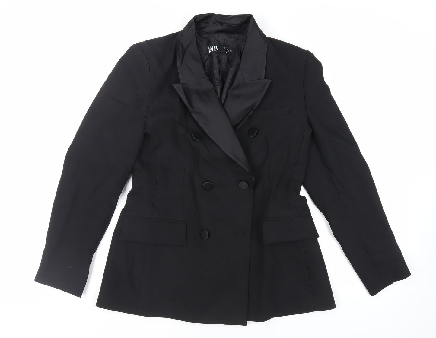 Zara Womens Black Jacket Blazer Size L Button