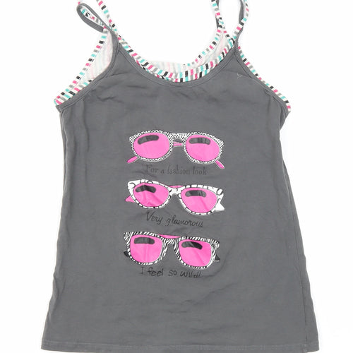Topshop Womens Grey Polyester Blend Basic Tank Size 12 Round Neck