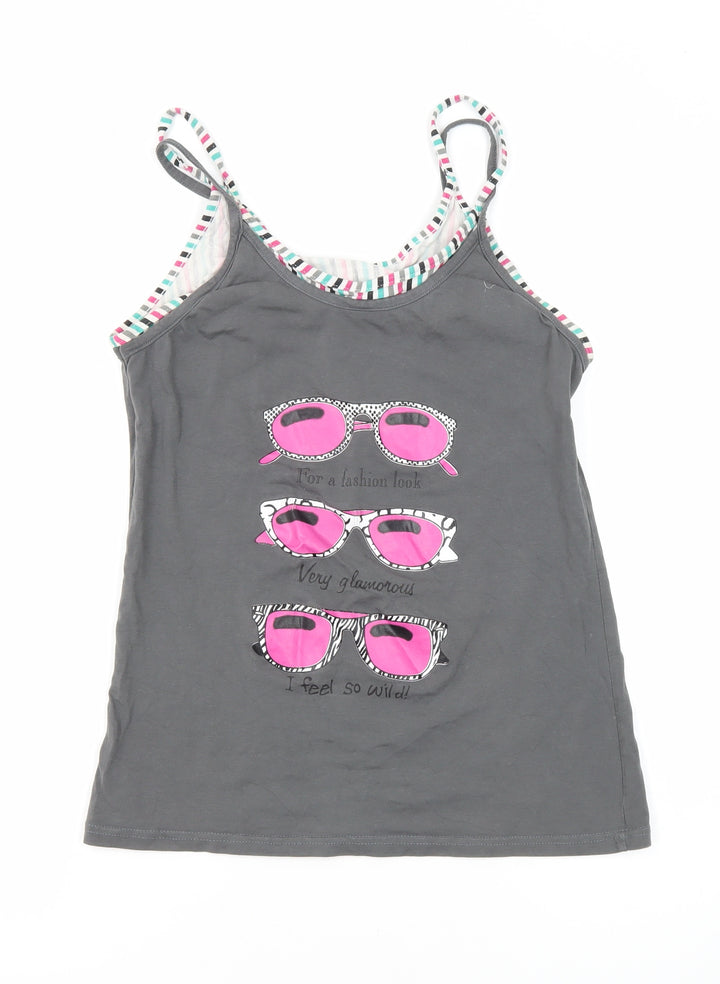 Topshop Womens Grey Polyester Blend Basic Tank Size 12 Round Neck