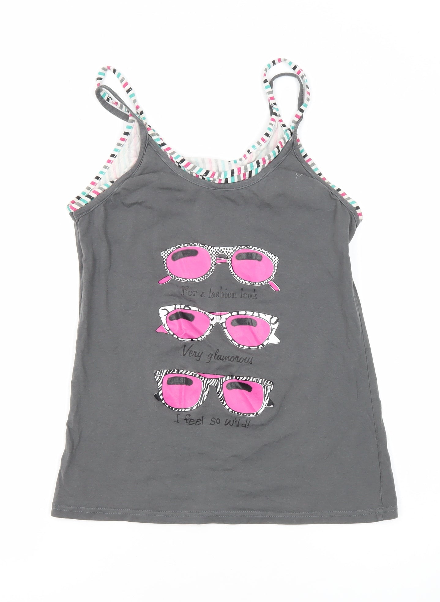 Topshop Womens Grey Polyester Blend Basic Tank Size 12 Round Neck