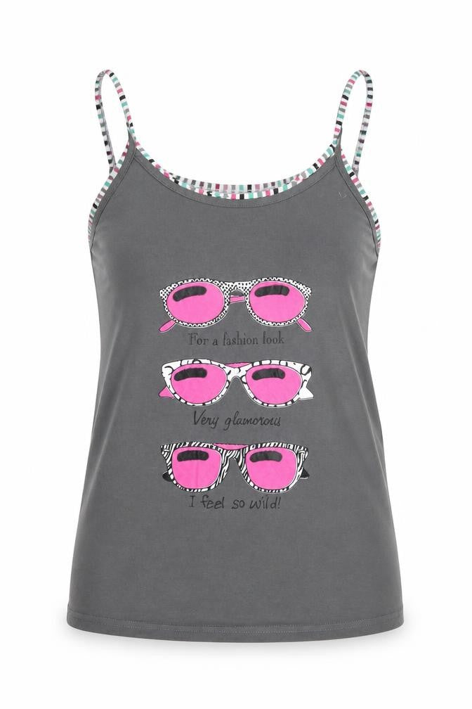 Front view of Topshop women’s grey polyester blend basic tank, size UK 12, round neck